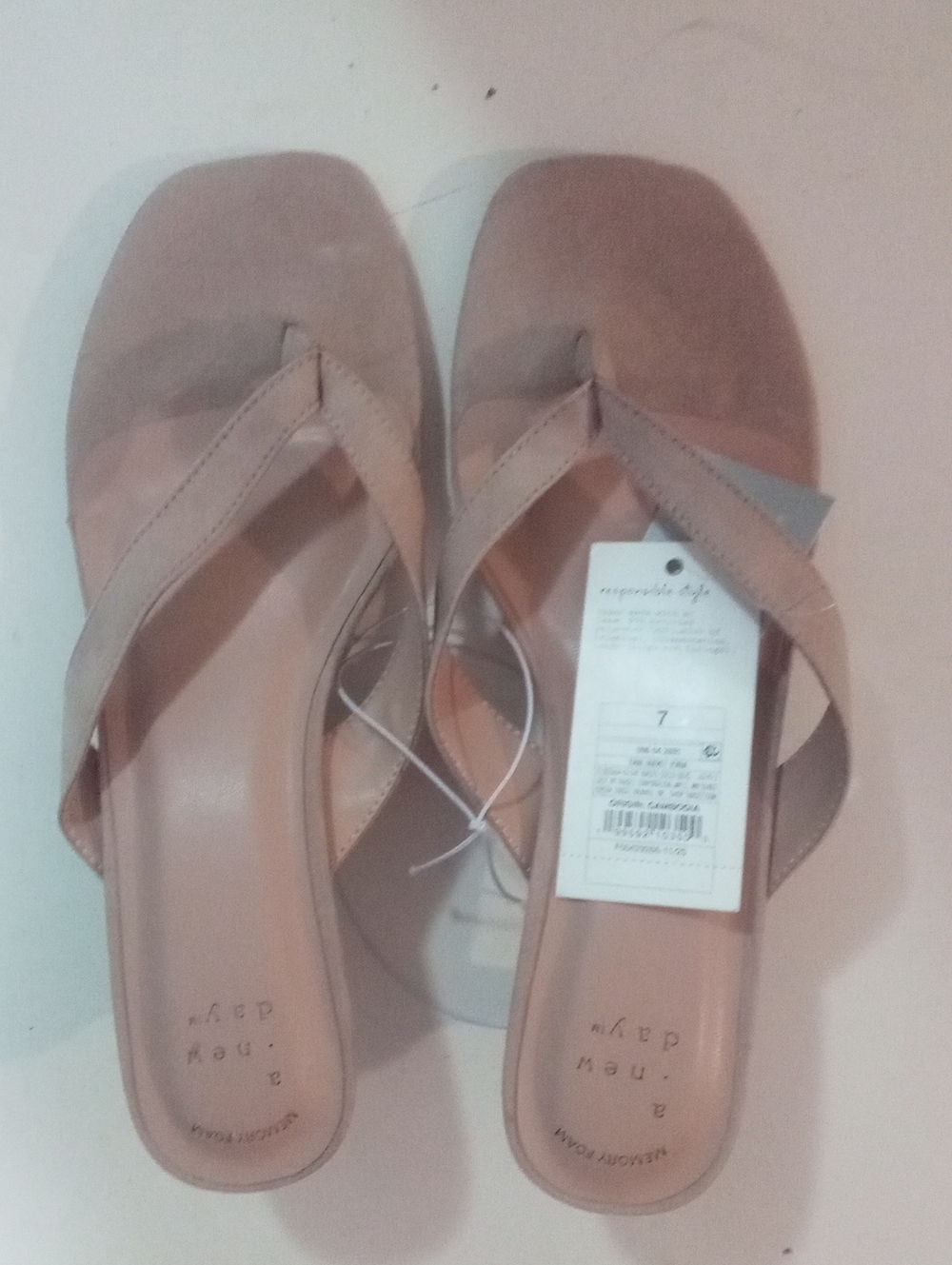A New Day Tan Slip-On Thong Heeled Sandals NWT $35